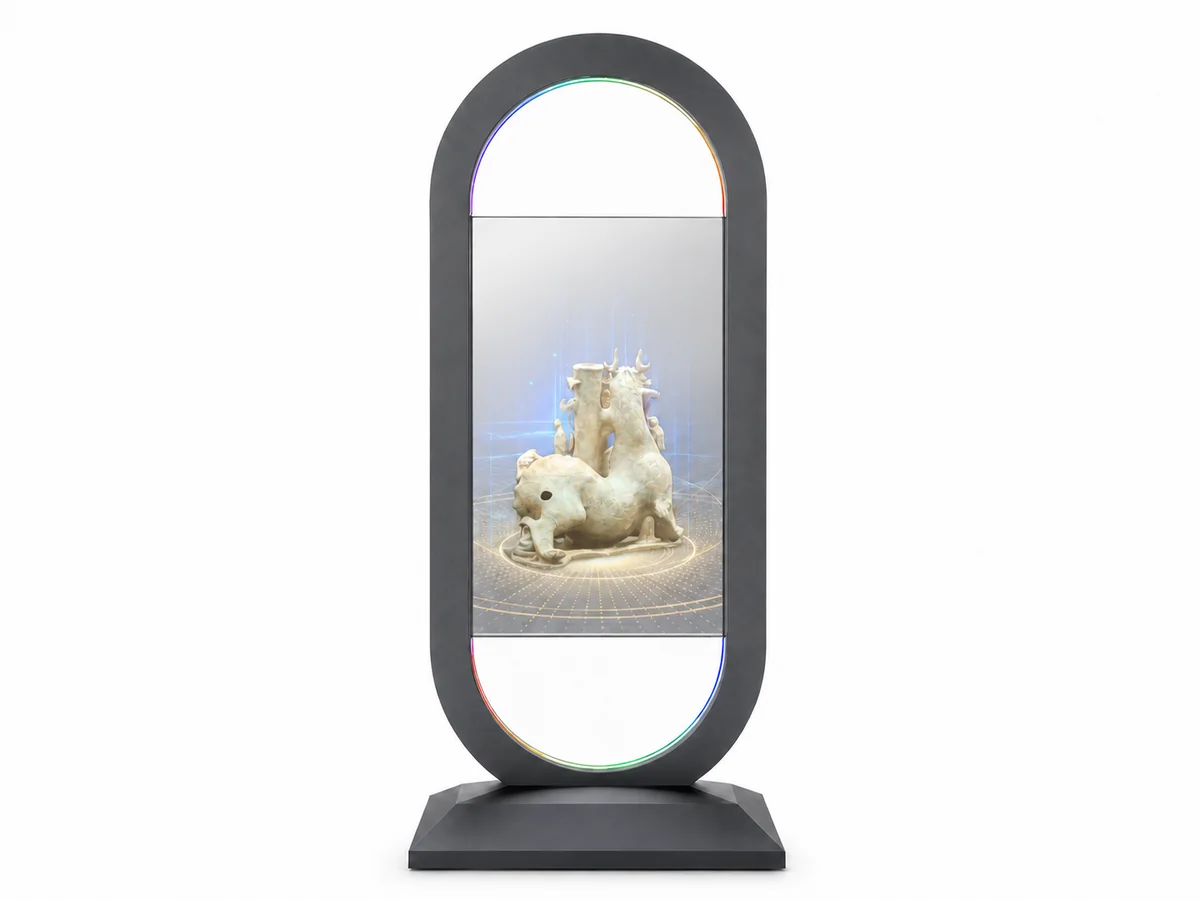 55-inch oval-frame floor-standing Transparent OLED display