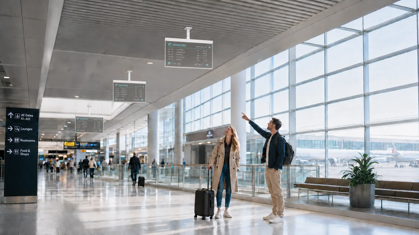 Transparent OLED airport and transport information display