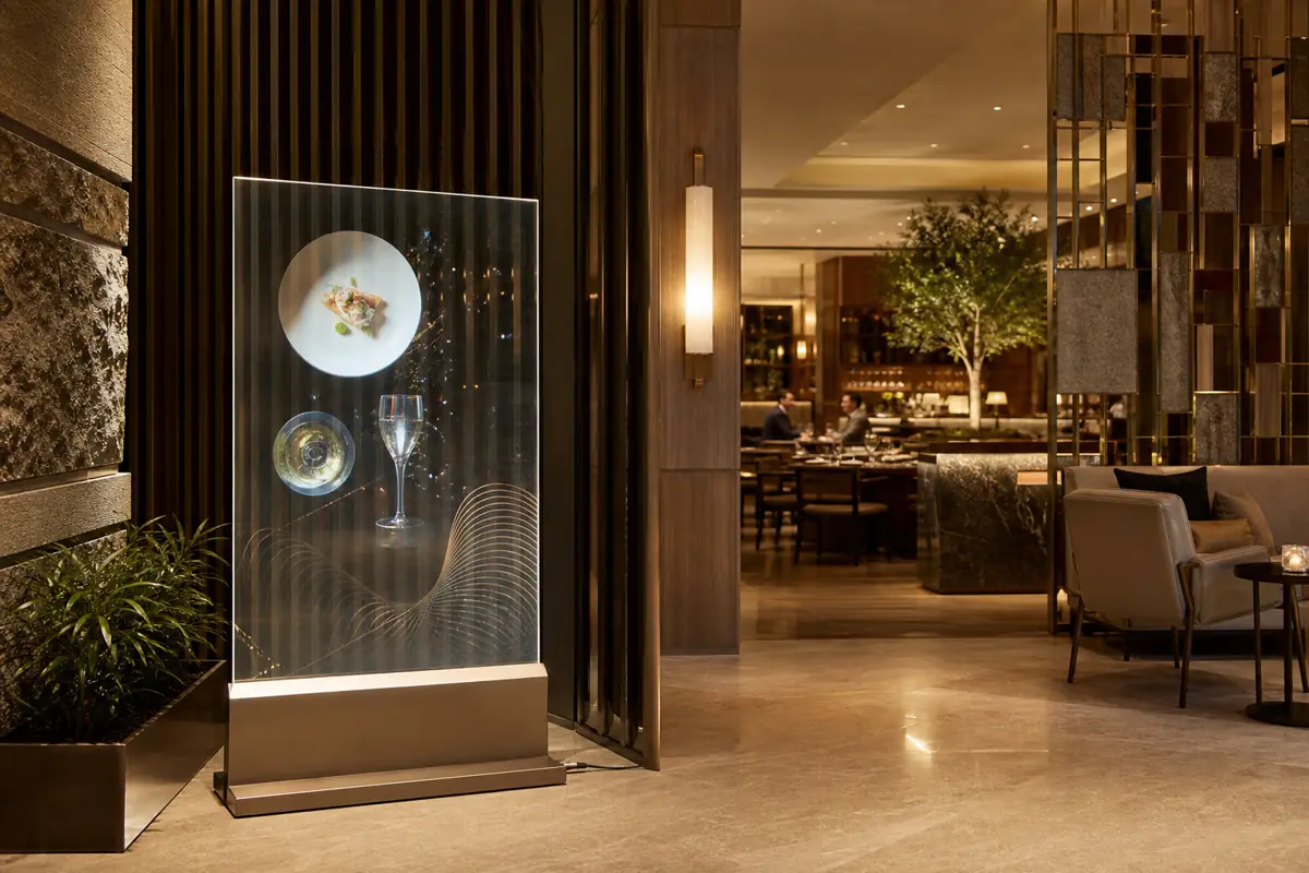 Transparent OLED hospitality display