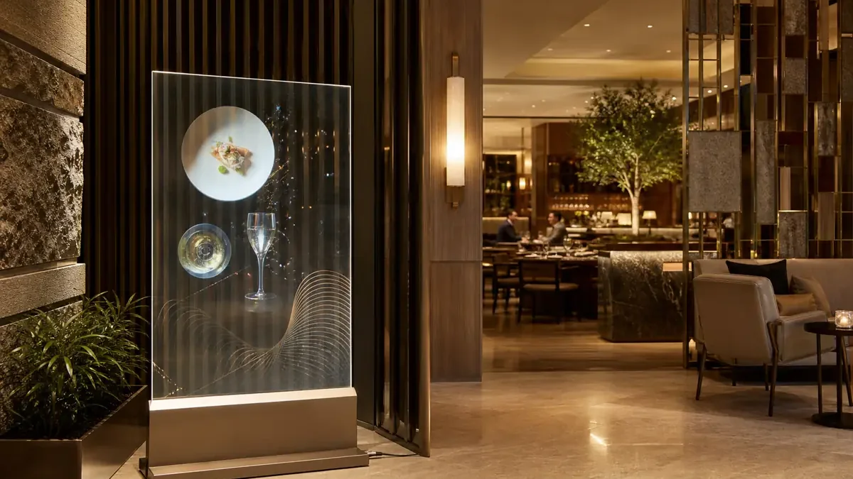 Transparent OLED hospitality display